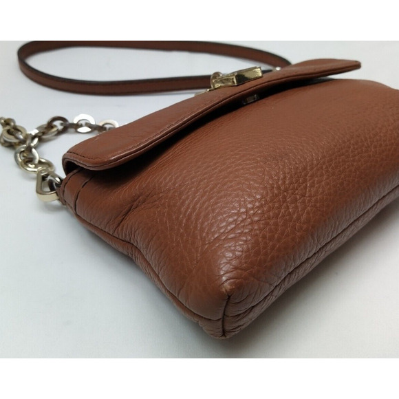 Calvin Klein Brown Pebbled Leather Chain Strap Flap Closure Small Crossbody Bag - Picture 8 of 16